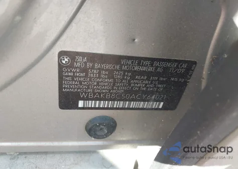 2010 BMW 750Li from USA, damaged, VIN WBAKB8C50ACY64021